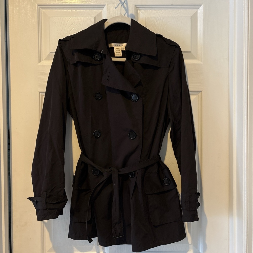 Women's Black Mid Length Lightweight Trench Coat